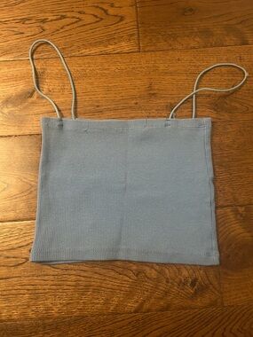 Zara Powder Blue Ribbed Spaghetti Strap Crop Top